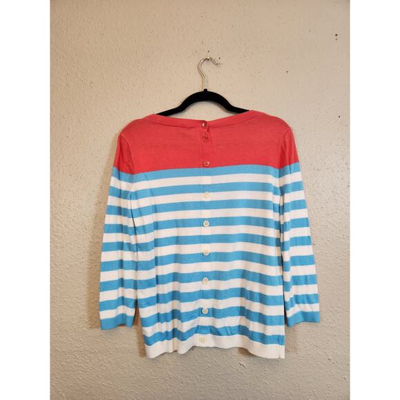 Talbots Women's Coral Striped Button Back Pullover Sweater Top Size Small - Picture 2 of 6